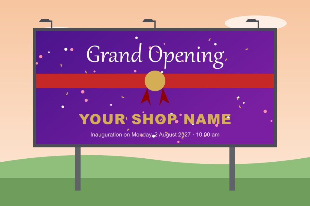 Outdoor flex banner design for a shop grand opening