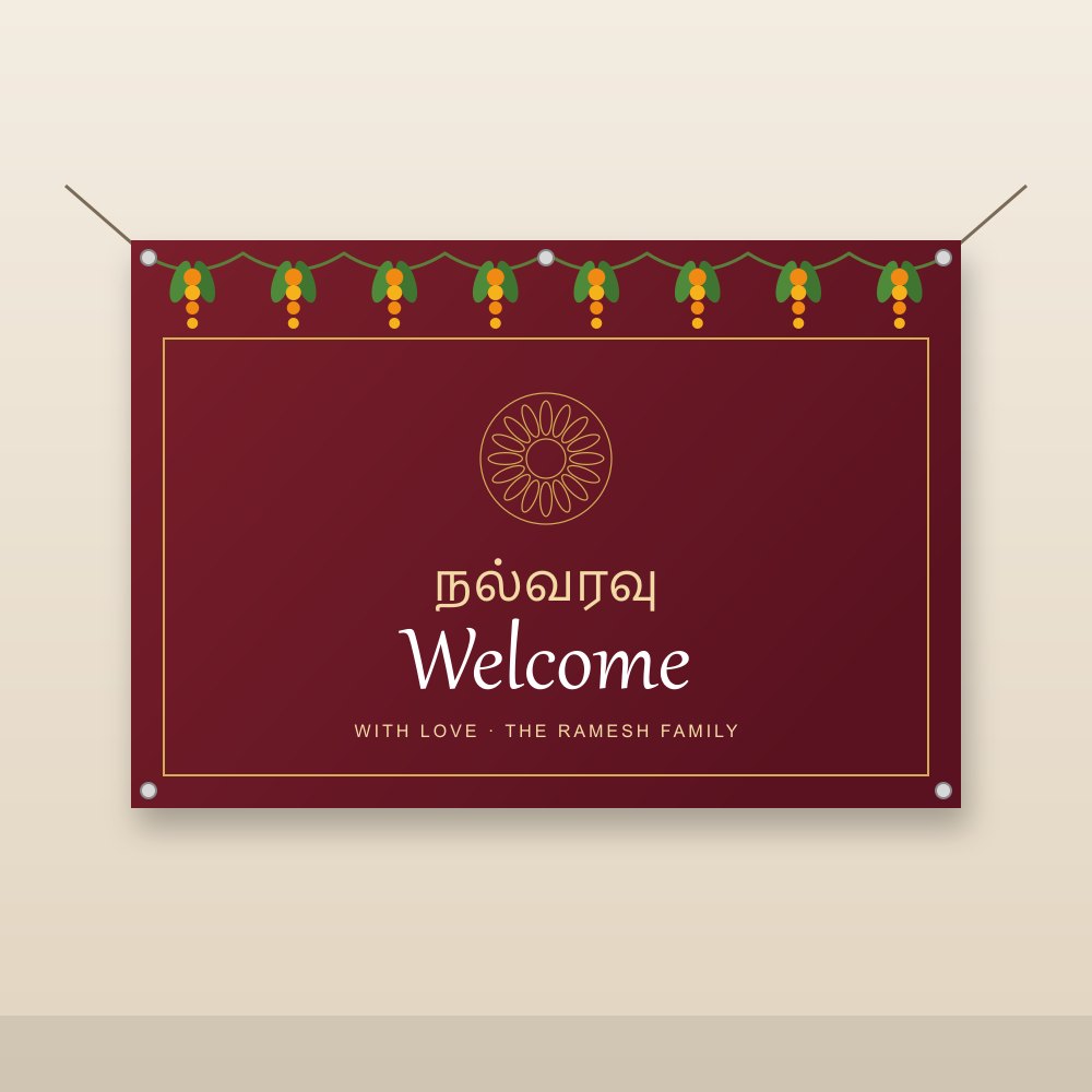 Regular welcome banner design with marigold toran