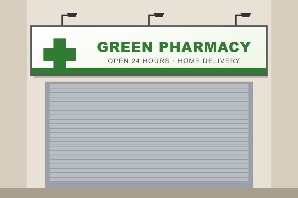 Shop sign board design for a pharmacy