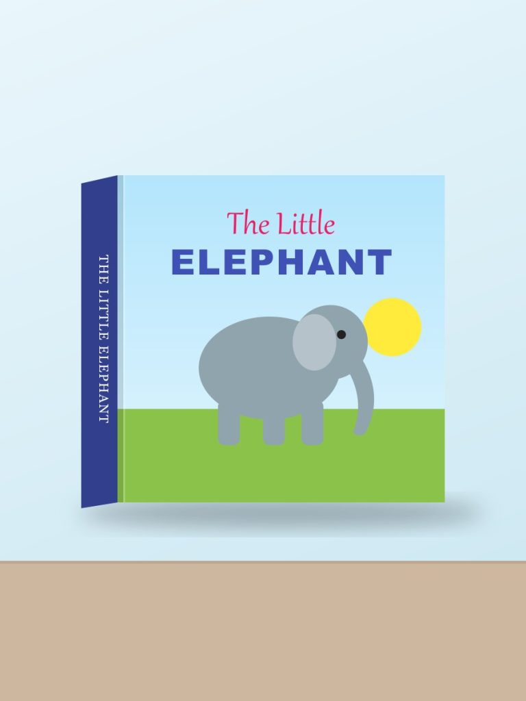 Children's story book cover design with a little elephant