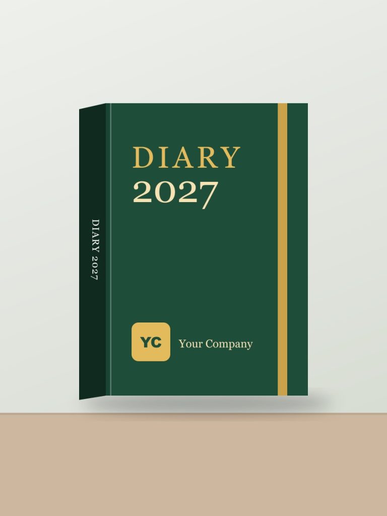 Corporate diary 2027 cover design with elastic band