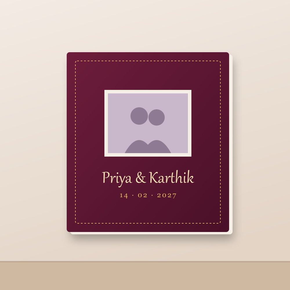 Wedding album cover design in leather with gold names
