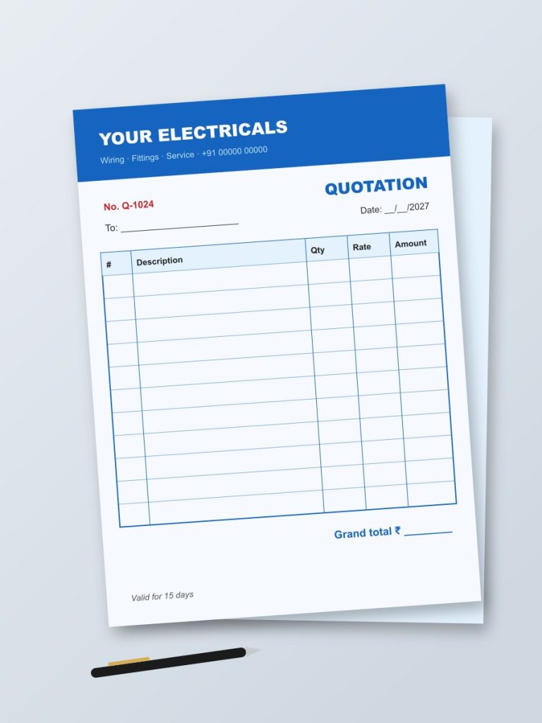 Business Printing Quotation and estimate pad design in blue
