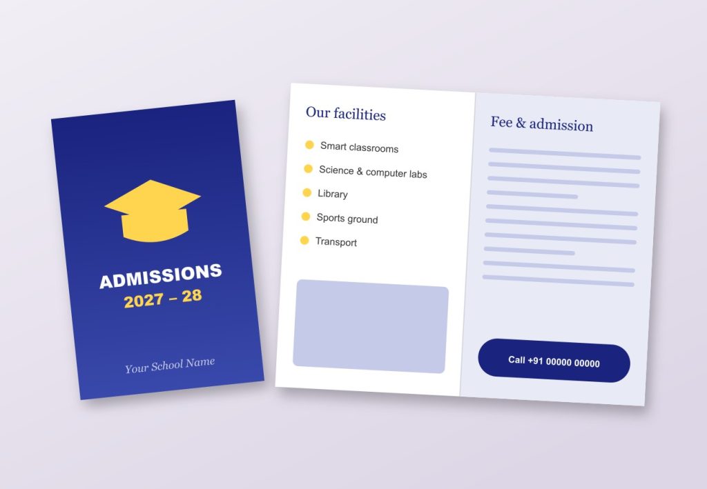 Business Printing School admission brochure design shown closed and open