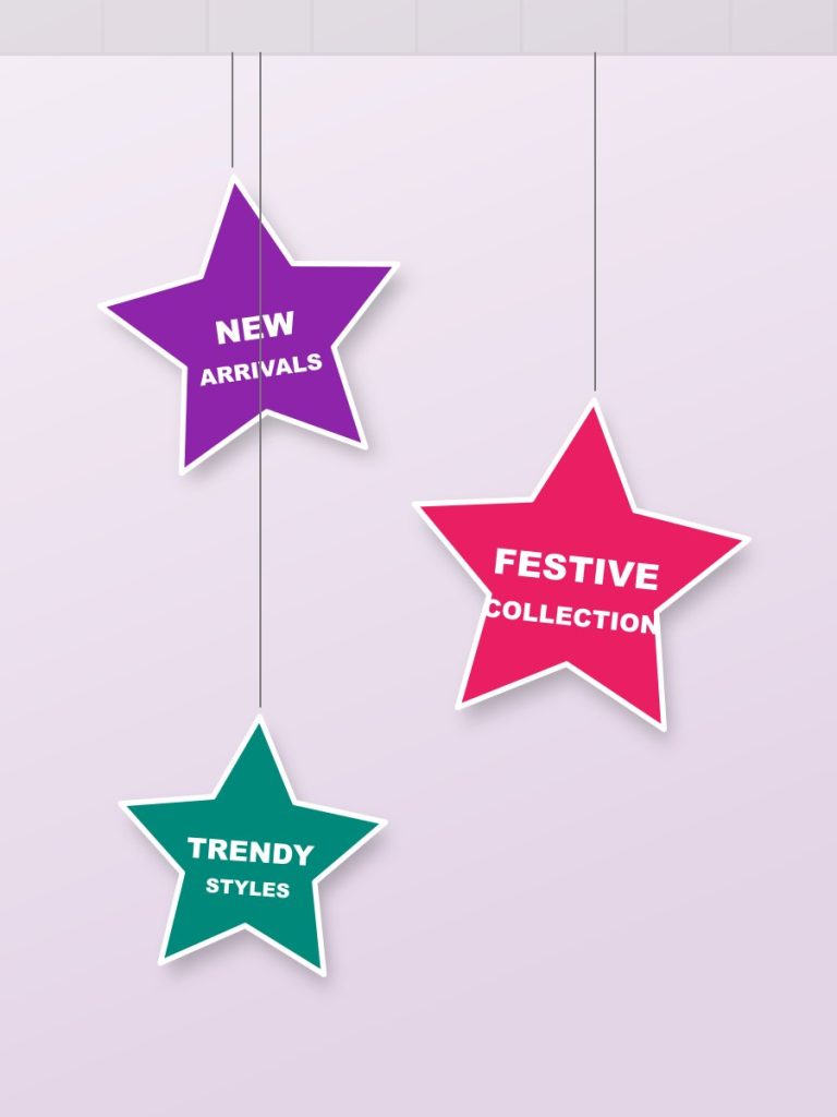 Business Printing Star shaped new arrivals danglers for a boutique