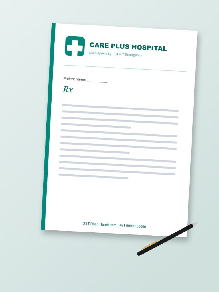 Business Printing Hospital letterhead design in teal with cross symbol