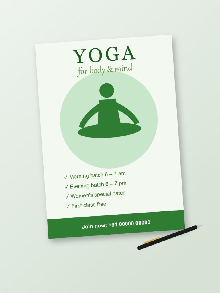 Business Printing Yoga classes pamphlet design in calm green