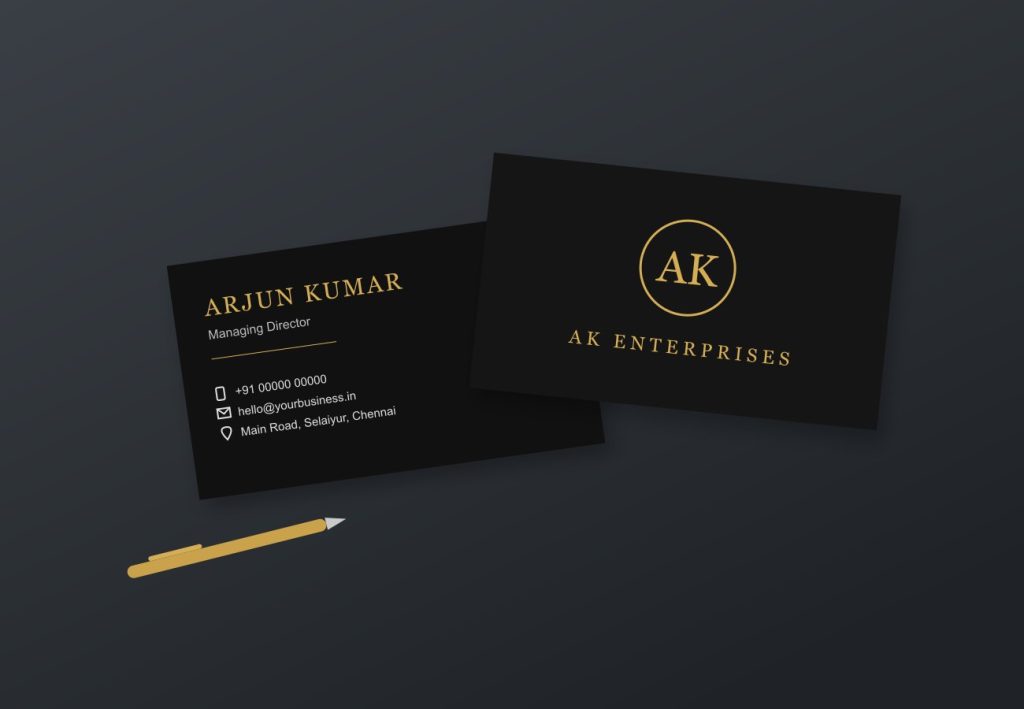 Business Printing Black and gold visiting card design, front and back