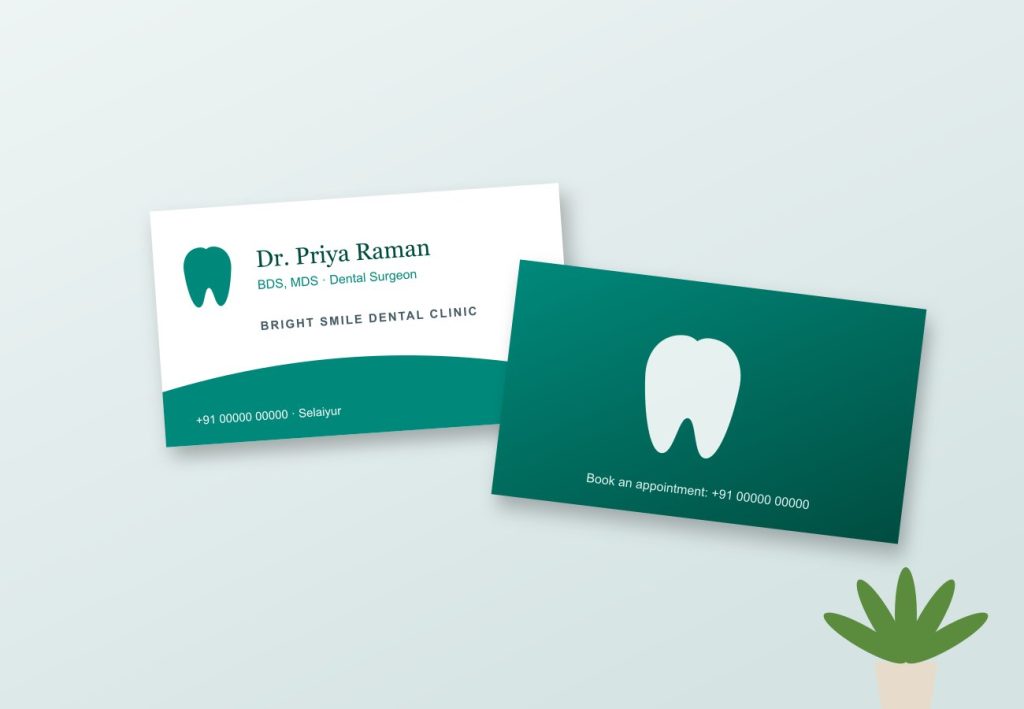 Business Printing Dental clinic visiting card design in white and teal