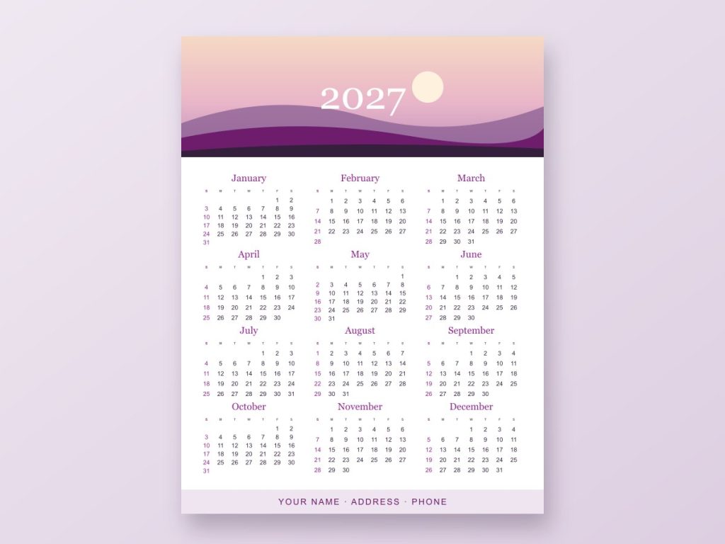 Calendars Sample regular yearly calendar design