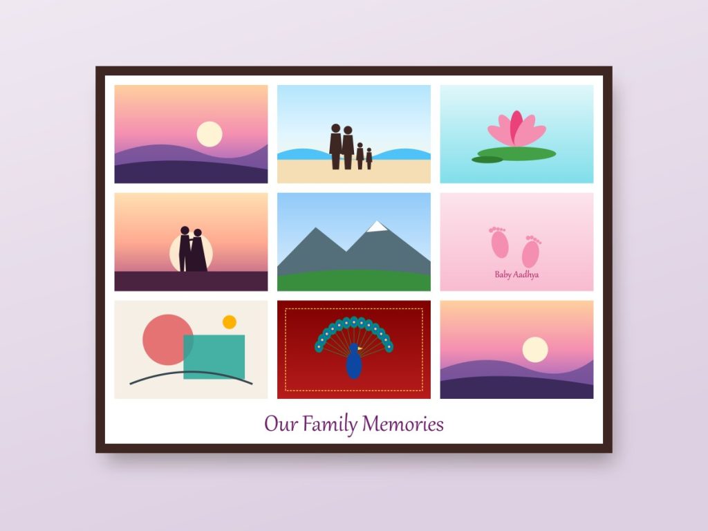 Nine-photo collage frame design for family memories