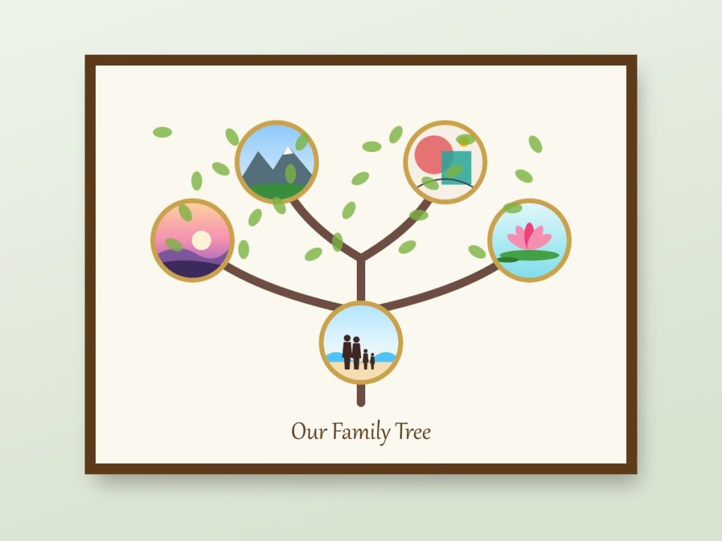 Family tree photo frame design with multiple portraits