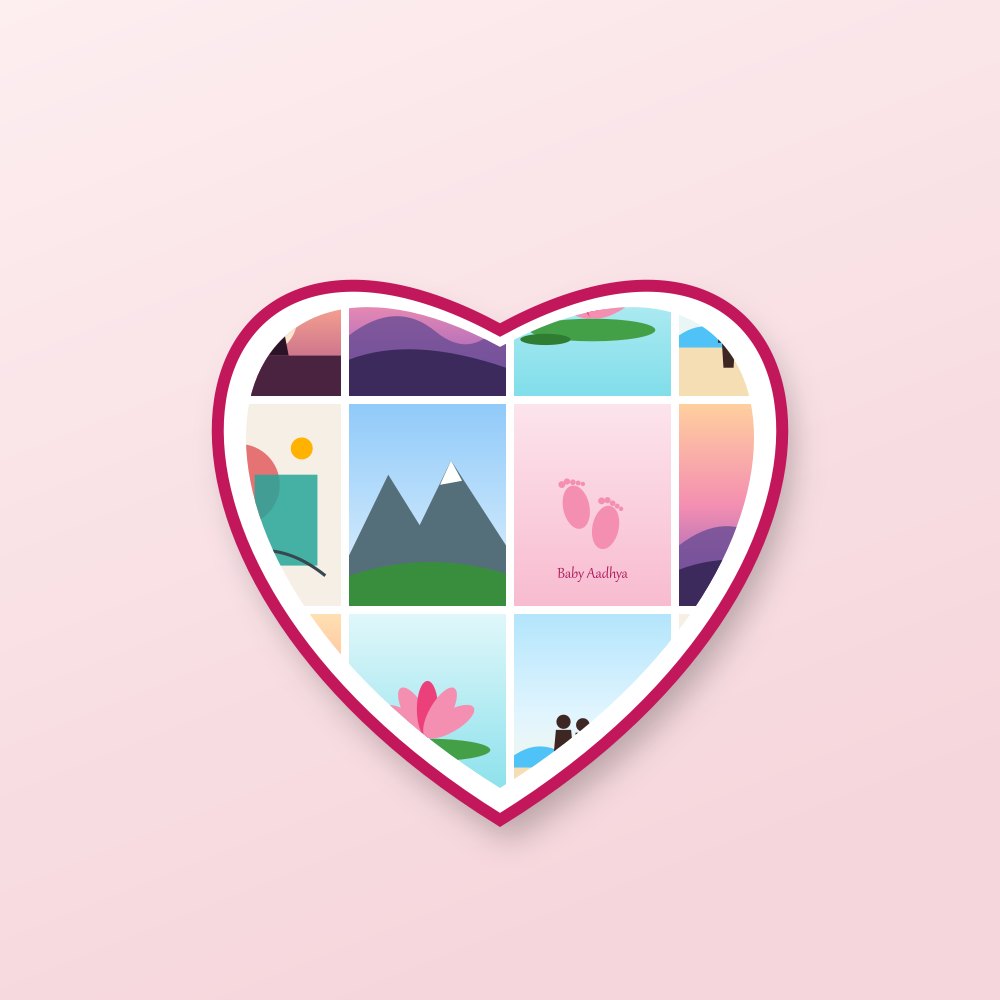 Heart shaped photo collage frame design