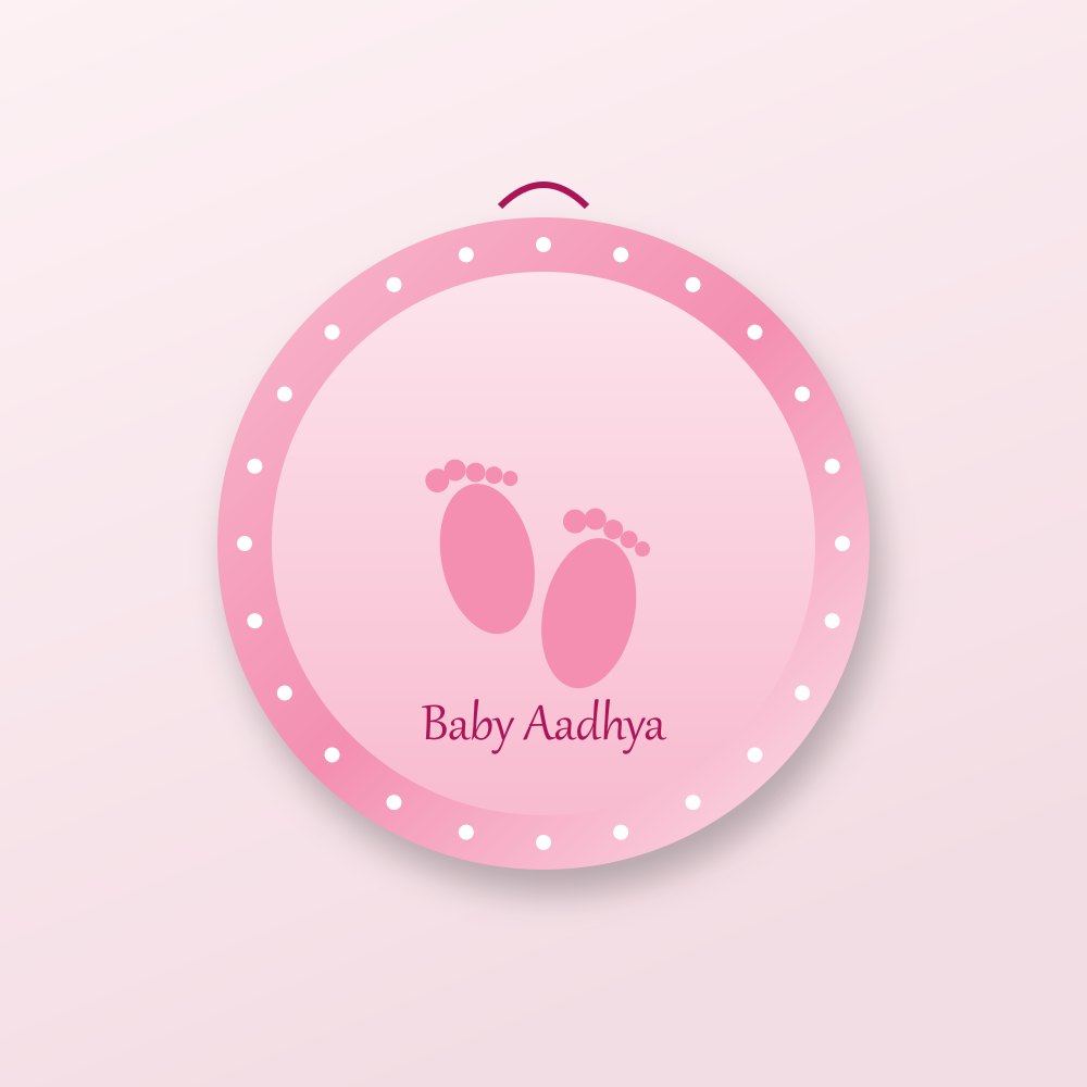 Round pastel baby photo frame design with footprints
