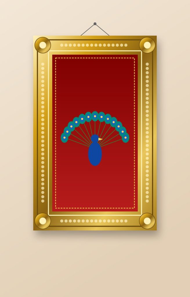 Tanjore style gold frame with peacock artwork