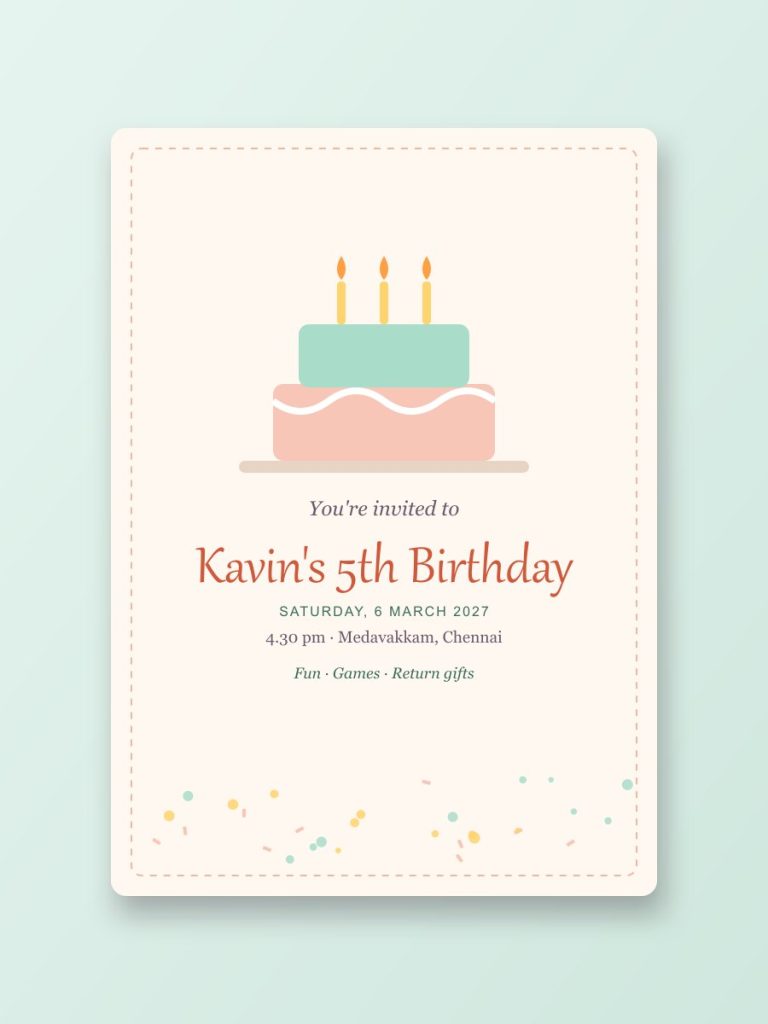 Invitations Birthday invitation design with cake in mint and peach