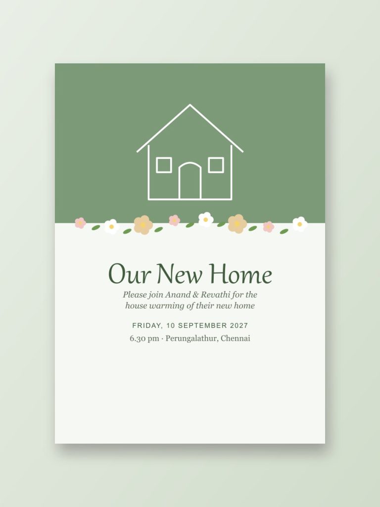 Invitations Modern house warming invitation design in sage green