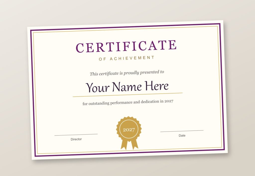Certificate of achievement design with gold seal