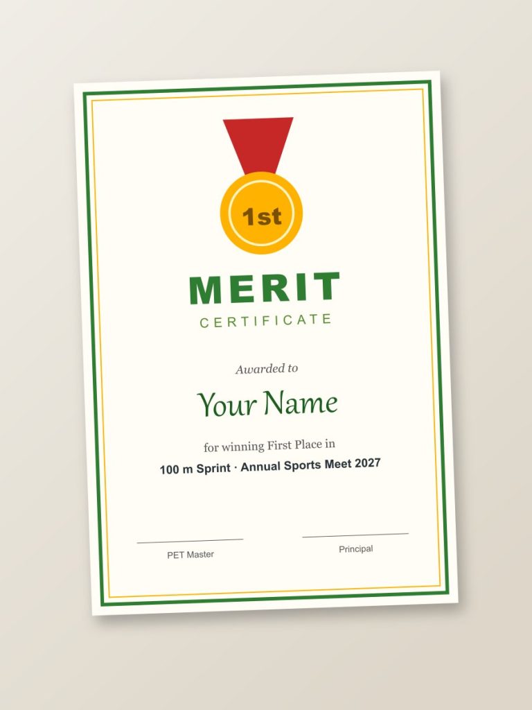Sports merit certificate design with medal