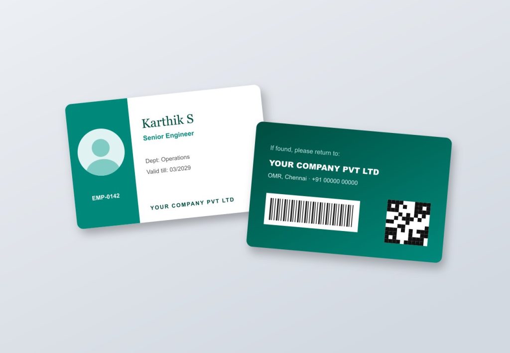 Corporate PVC employee ID card design, front and back