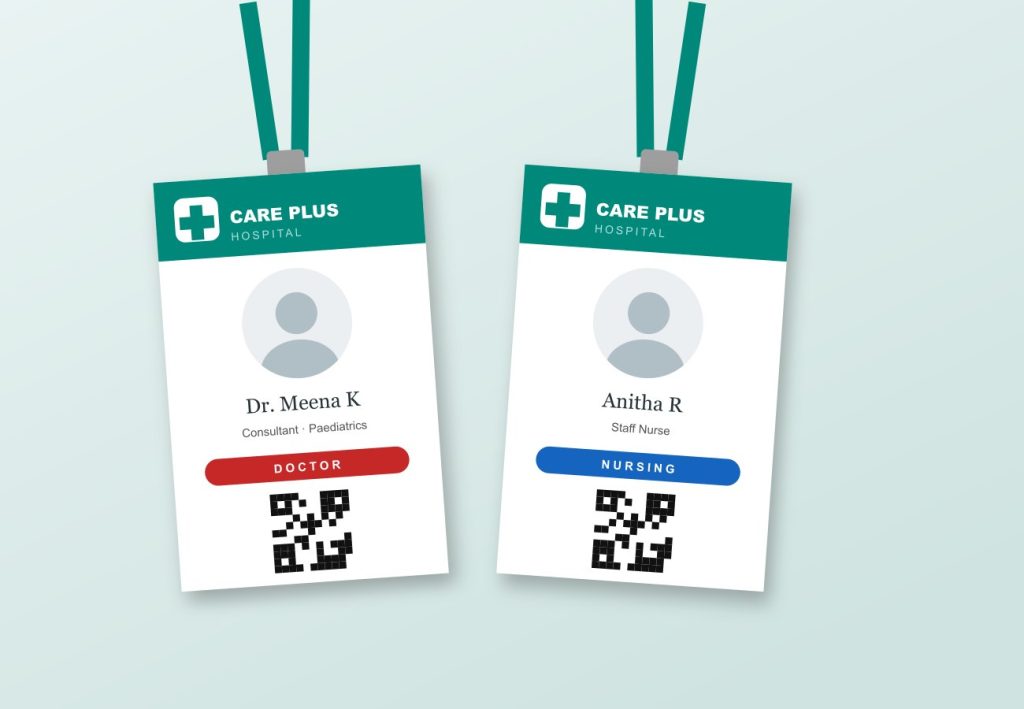 Hospital staff ID card design with QR code