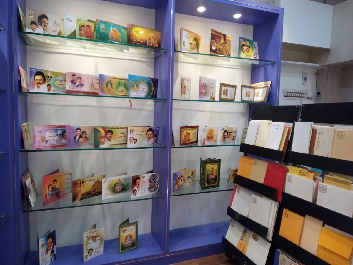 Wedding Invitations Wedding card samples in the Jayam Arts showroom