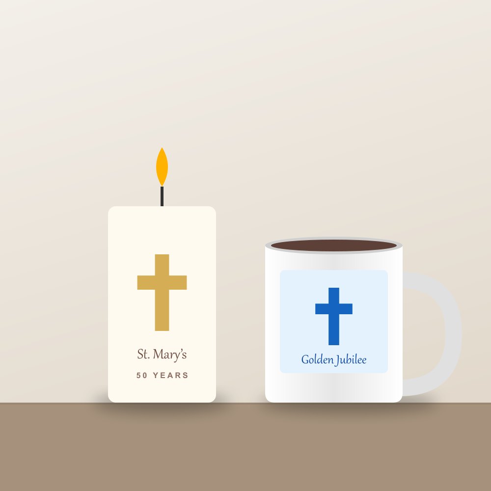 Souvenirs Church anniversary candle and mug souvenir set