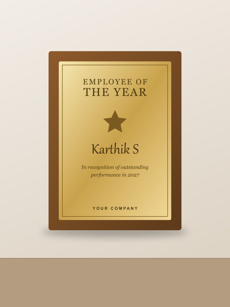 Souvenirs Corporate award plaque in wood and brass
